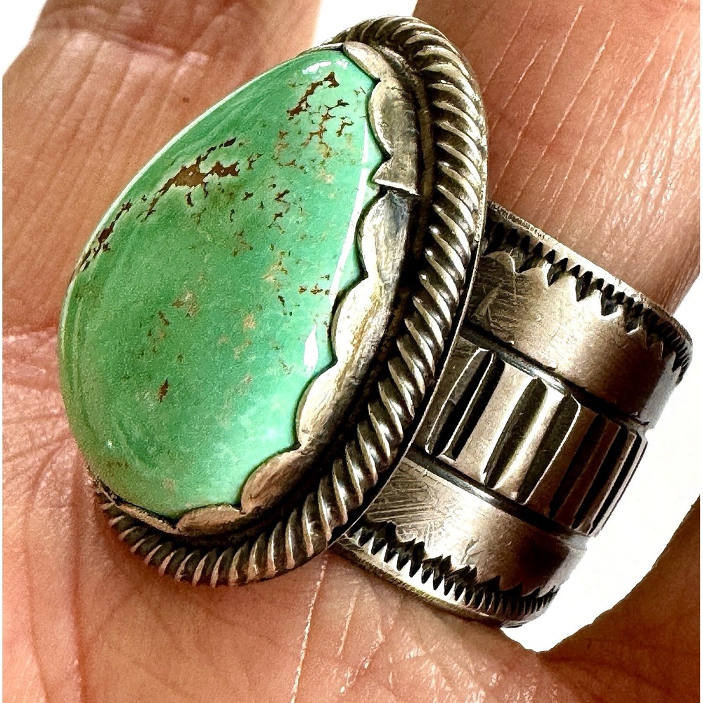 Navajo Turquoise Ring Royston Sz 10 Signed Tillie Jon Sterling Wide‎ Band Native